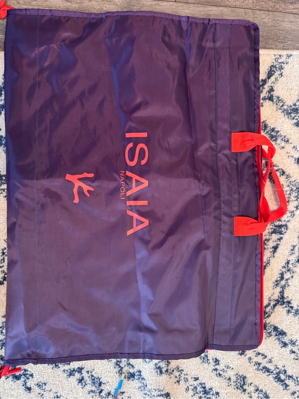 Isaia Purple Travel Garment Bag with Red Accents